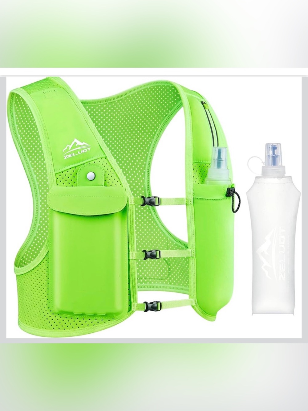 ZELUOT Neon Green Running Vest with Bottle Holder M/L